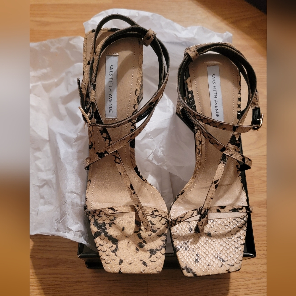 Saks Fifth Avenue Women's Tan Snake Print Sandals